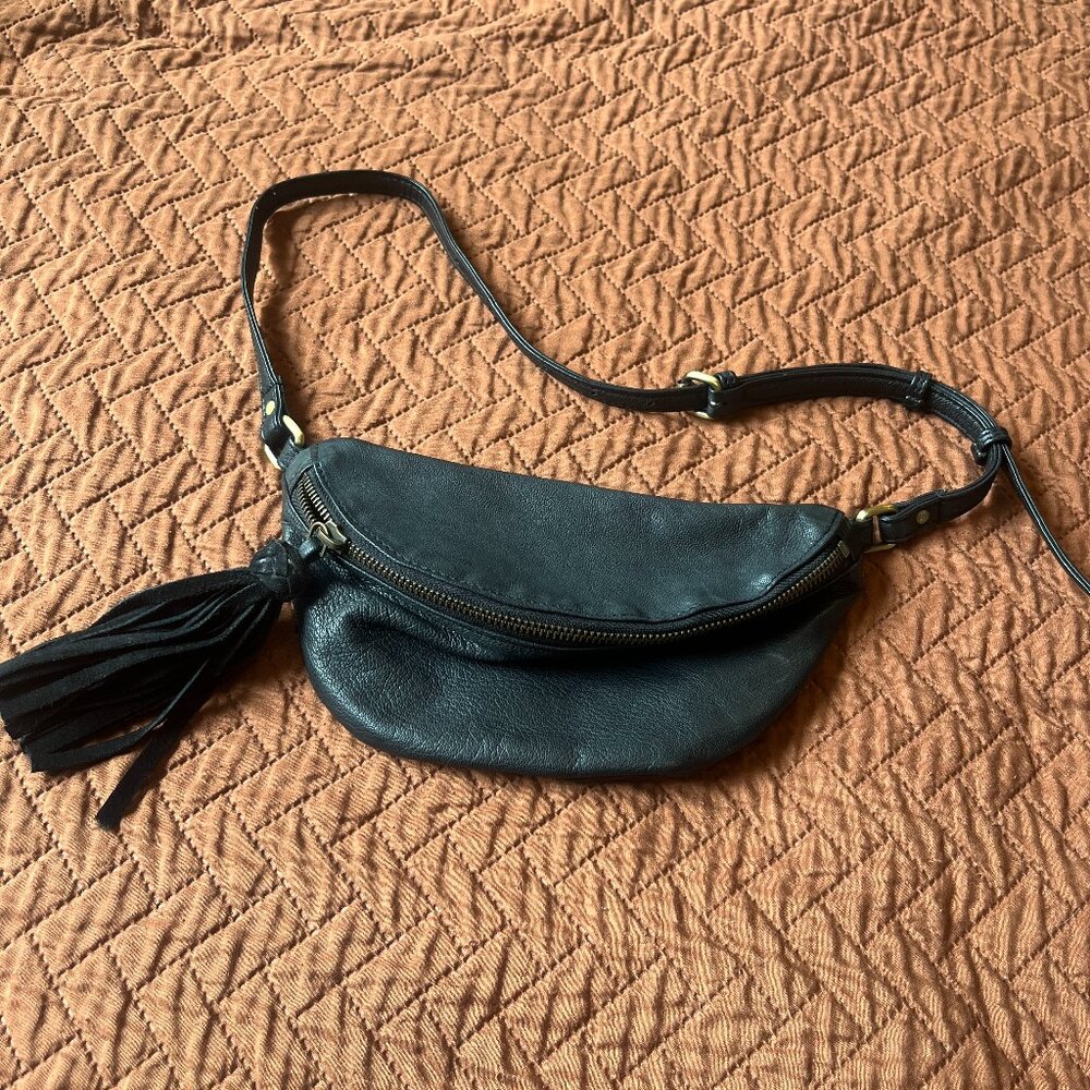 ASOS Black Faux Leather Belt Bag with Tassle Zipper